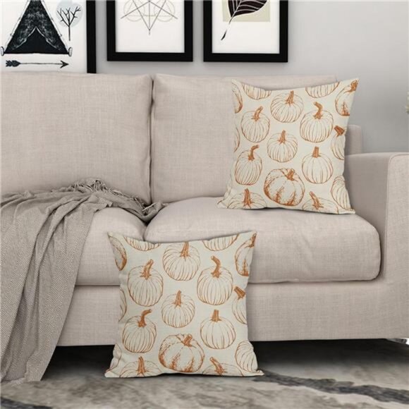 18x18 in Set of 2 Burnt Orange Pumpkin Autumn Decorative Throw Pillows Cover - Picture 7 of 7